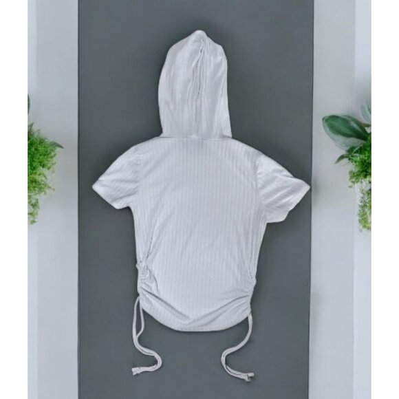 Kids Cant Miss Ribbed White Hooded Top Girls 10/12 Drawstring Sides Shirt Hoodie - Picture 12 of 16